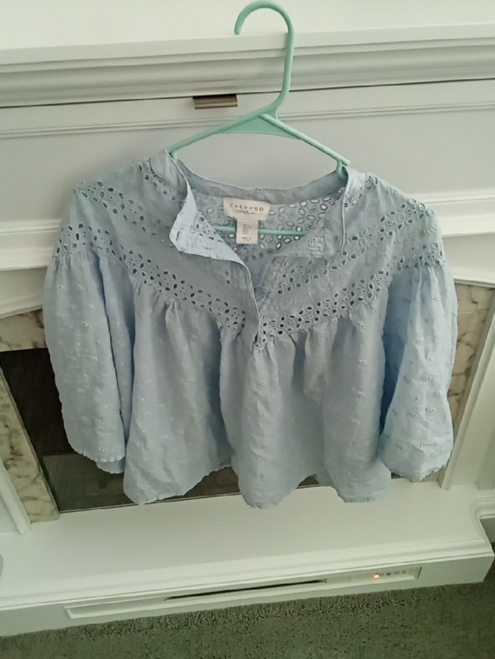 Beautiful Blue Summery Top W Eyelet Details